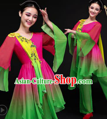 Traditional Chinese Classical Yangge Dance Costume, China Yangko Folk Dance Rosy Clothing for Women