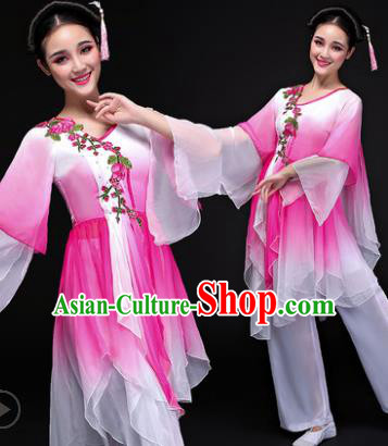 Traditional Chinese Classical Yangge Dance Costume, China Yangko Folk Dance Pink Clothing for Women