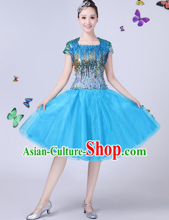 Traditional Chinese Modern Dance Opening Dance Jazz Dance Blue Dress Folk Dance Chorus Costume for Women
