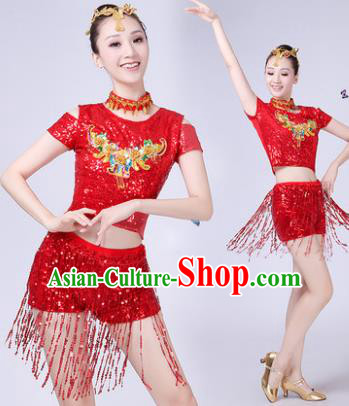 Traditional Chinese Modern Dance Opening Dance Jazz Dance Red Paillette Uniform Folk Dance Chorus Costume for Women