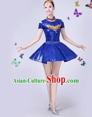 Traditional Chinese Modern Dance Opening Dance Jazz Dance Blue Paillette Clothing Folk Dance Chorus Costume for Women