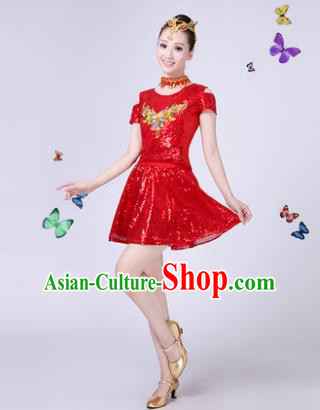 Traditional Chinese Modern Dance Opening Dance Jazz Dance Red Paillette Clothing Folk Dance Chorus Costume for Women