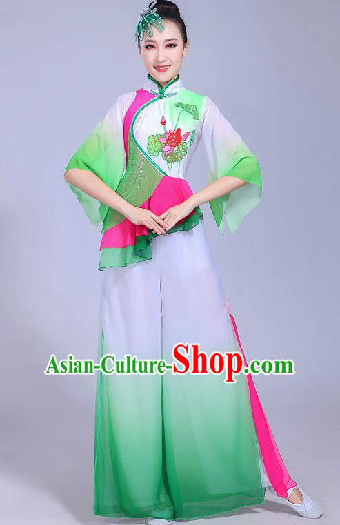 Traditional Chinese Classical Umbrella Dance Costume, China Yangko Folk Dance Yangge Green Clothing for Women