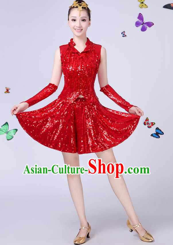 Traditional Chinese Modern Dance Opening Dance Jazz Dance Red Uniform Folk Dance Chorus Costume for Women