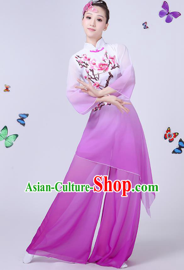 Traditional Chinese Modern Dance Opening Dance Clothing Chorus Folk Fan Dance Embroidered Purple Dress for Women