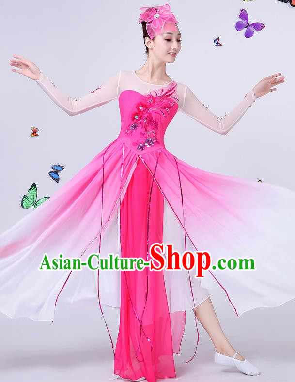 Traditional Chinese Modern Dance Opening Dance Clothing Chorus Folk Umbrella Dance Pink Costume for Women