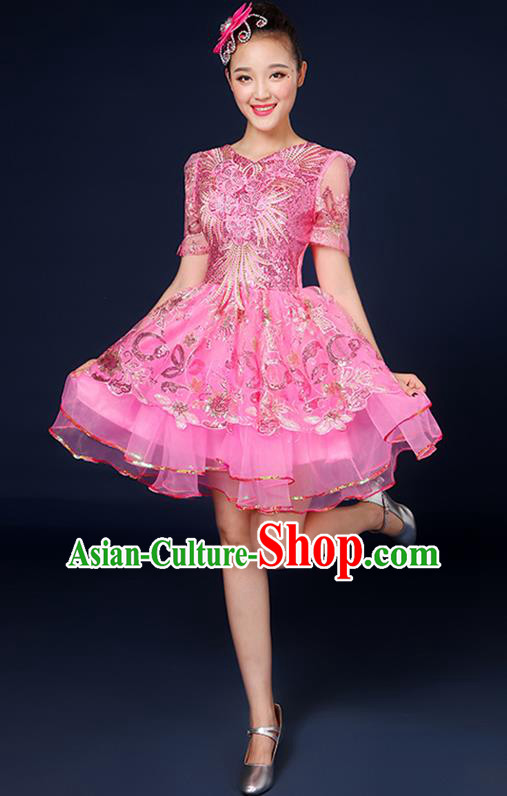 Traditional Chinese Modern Dance Opening Dance Clothing Chorus Classical Dance Pink Bubble Dress for Women