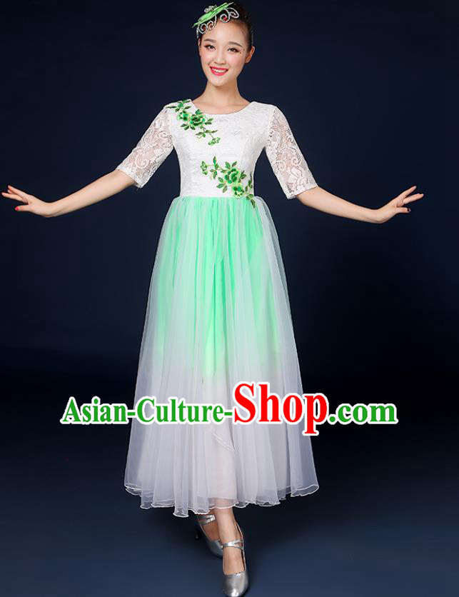 Traditional Chinese Modern Dance Opening Dance Clothing Chorus Classical Dance Lace Green Dress for Women