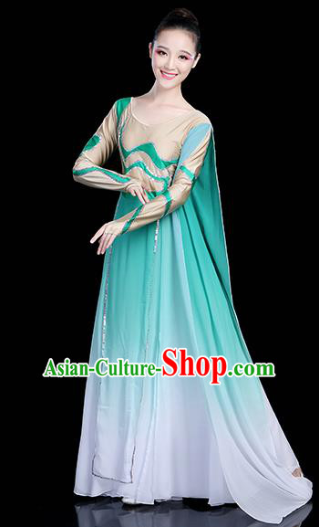 Traditional Chinese Modern Dance Opening Dance Clothing Chorus Competition Green Long Dress for Women