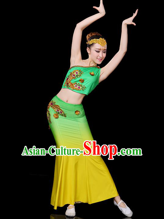 Traditional Chinese Dai Nationality Peacock Dance Costume Folk Dance Pavane Clothing for Women