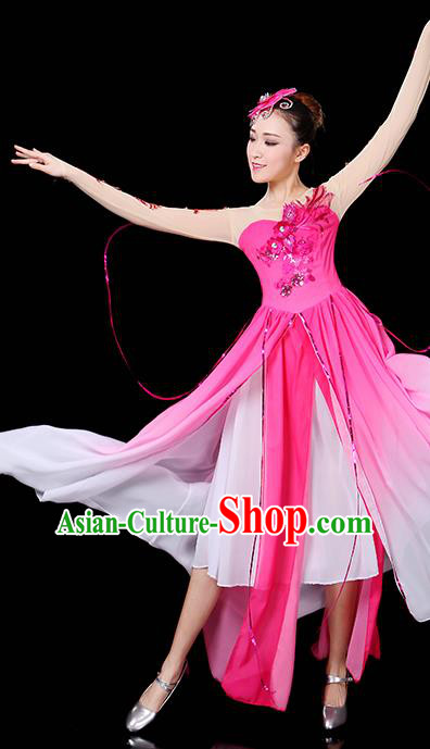 Traditional Chinese Modern Dance Opening Dance Clothing Chorus Yangko Dance Pink Long Dress for Women