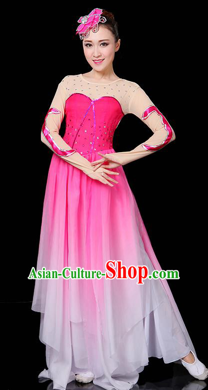 Traditional Chinese Modern Dance Opening Dance Clothing Chorus Yangko Fan Dance Pink Dress for Women