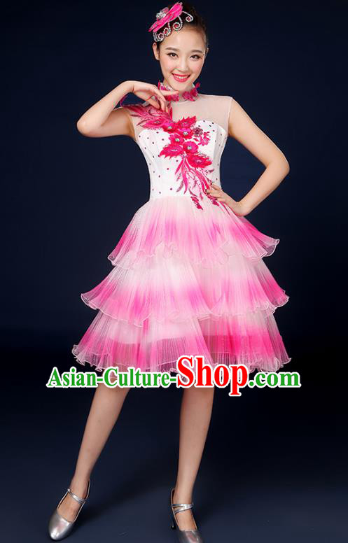 Traditional Chinese Modern Dance Opening Dance Clothing Chorus Classical Dance Pink Bubble Dress for Women