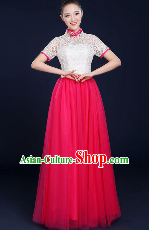 Traditional Chinese Modern Dance Opening Dance Lace Clothing Chorus Classical Dance Pink Dress for Women