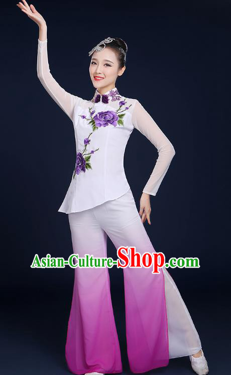 Traditional Chinese Folk Fan Dance Classical Dance Purple Uniform, China Yangko Drum Dance Clothing for Women