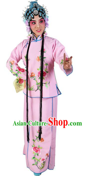 Chinese Beijing Opera Servant Girl Embroidered Pink Costume, China Peking Opera Actress Embroidery Clothing