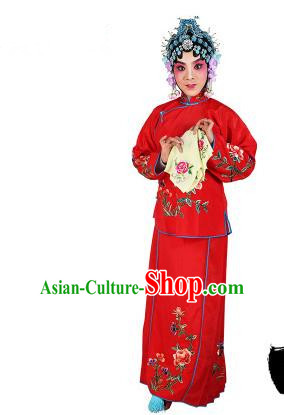 Chinese Beijing Opera Servant Girl Embroidered Red Costume, China Peking Opera Actress Embroidery Clothing