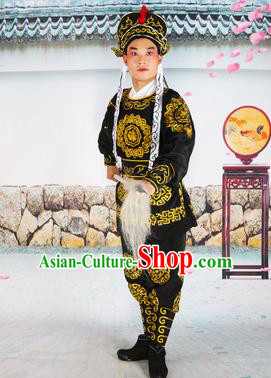 Chinese Beijing Opera Takefu Embroidered Black Costume, China Peking Opera Soldier Embroidery Clothing