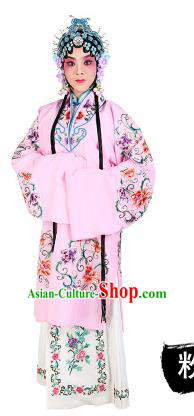 Chinese Beijing Opera Young Lady Embroidered Peony Costume, China Peking Opera Actress Embroidery Pink Clothing