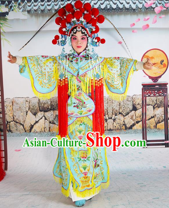 Chinese Beijing Opera Swordplay Embroidered Costume, China Peking Opera Blues Warriors Embroidery Clothing