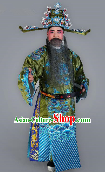 Chinese Beijing Opera Bao Zheng Costume Green Embroidered Robe, China Peking Opera Prime Minister Embroidery Gwanbok Clothing