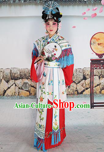 Chinese Beijing Opera Actress Nobility Lady Embroidered White Costume, China Peking Opera Princess Embroidery Clothing