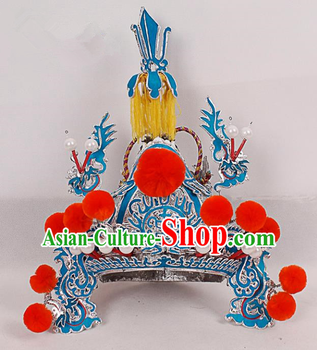 Asian Chinese Beijing Opera Warrior Helmet, Traditional China Peking Opera General Hats Headwear