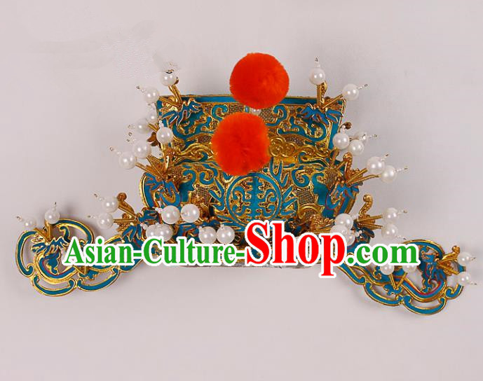 Asian Chinese Beijing Opera Prime Minister Hat, Traditional China Peking Opera Royal Highness Hats Headwear