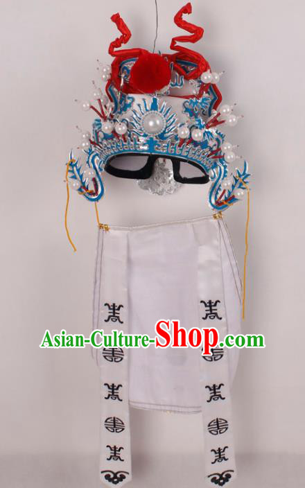 Asian Chinese Beijing Opera Prime Minister White Hat, Traditional China Peking Opera Lang Scholar Hats Headwear