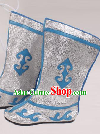 Asian Chinese Beijing Opera Takefu White Embroidered Shoes, Traditional China Peking Opera Young Men Hanfu Boots