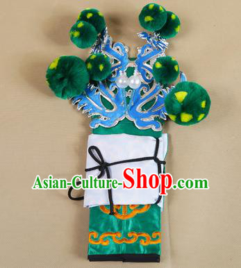 Asian Chinese Beijing Opera Takefu Green Hats, Traditional China Peking Opera Martial Role Warrior Headwear