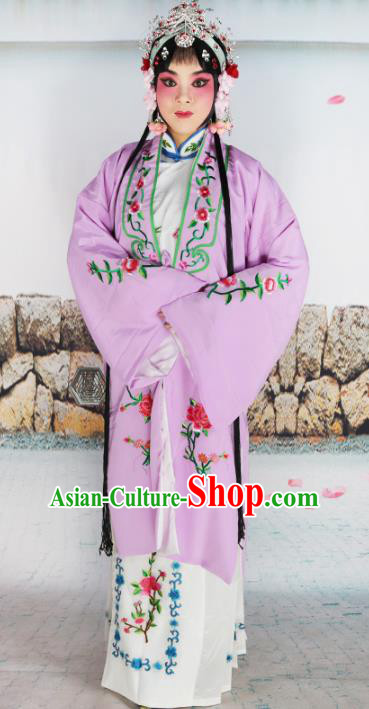 Chinese Beijing Opera Actress Nobility Lady Embroidered Purple Costume, China Peking Opera Diva Embroidery Clothing