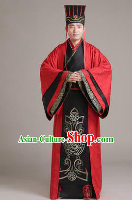 Traditional Chinese Han Dynasty Emperor Wedding Costume, China Ancient Bridegroom Embroidered Hanfu Clothing for Men