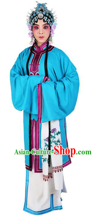 Chinese Beijing Opera Actress Tsingyi Blue Costume, China Peking Opera Young Lady Embroidery Clothing