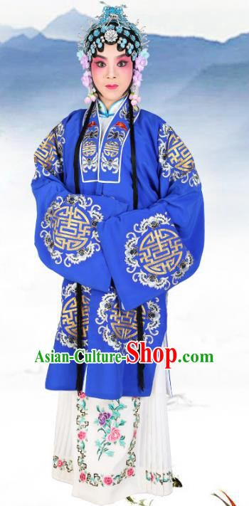 Chinese Beijing Opera Actress Embroidered Blue Costume, China Peking Opera Diva Embroidery Clothing