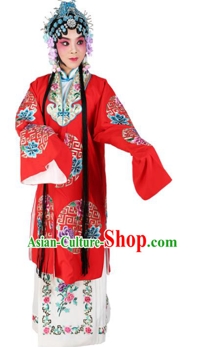 Chinese Beijing Opera Actress Nobility Lady Embroidered Red Costume, China Peking Opera Diva Embroidery Clothing