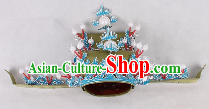 Asian Chinese Beijing Opera Prime Minister Green Hat, Traditional China Peking Opera Royal Highness Hats Headwear