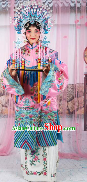 Chinese Beijing Opera Actress Palace Lady Costume Pink Embroidered Robe, China Peking Opera Imperial Concubine Embroidery Clothing