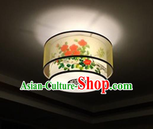 Traditional Chinese Handmade Sheepskin Painting Red Flowers Palace Lantern China Ceiling Palace Lamp