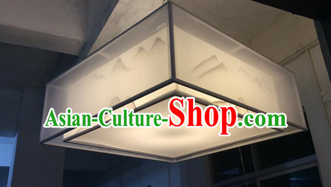 Traditional Chinese Handmade Sheepskin Painting Landscape Palace Lantern China Ceiling Square Palace Lamp