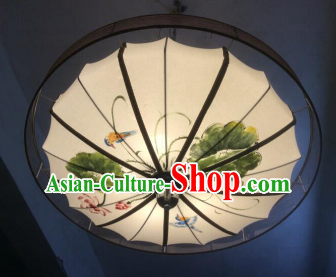 Traditional Chinese Handmade Painting Lotus Birds Palace Lantern China Ceiling Palace Lamp