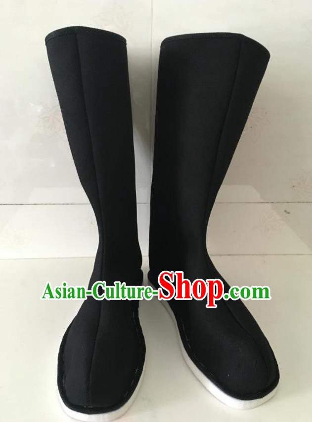 Traditional Handmade Chinese Peking Opera Takefu Black Cloth Boots Hanfu Shoes for Men