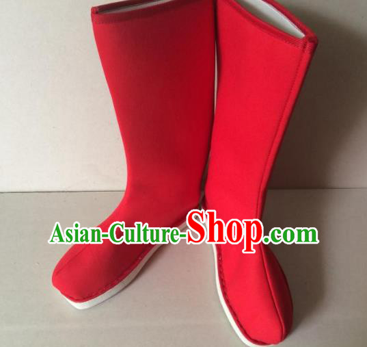 Traditional Handmade Chinese Peking Opera Takefu Red Cloth Boots Hanfu Shoes for Men