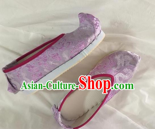 Traditional Chinese Ancient Princess Purple Satin Embroidered Shoes, China Handmade Hanfu Embroidery Shoes for Women