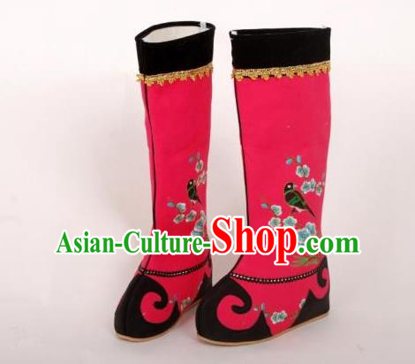 Traditional Chinese Ancient Peking Opera Emperor Embroidered Boots, China Handmade Hanfu Red Embroidery Shoes for Men