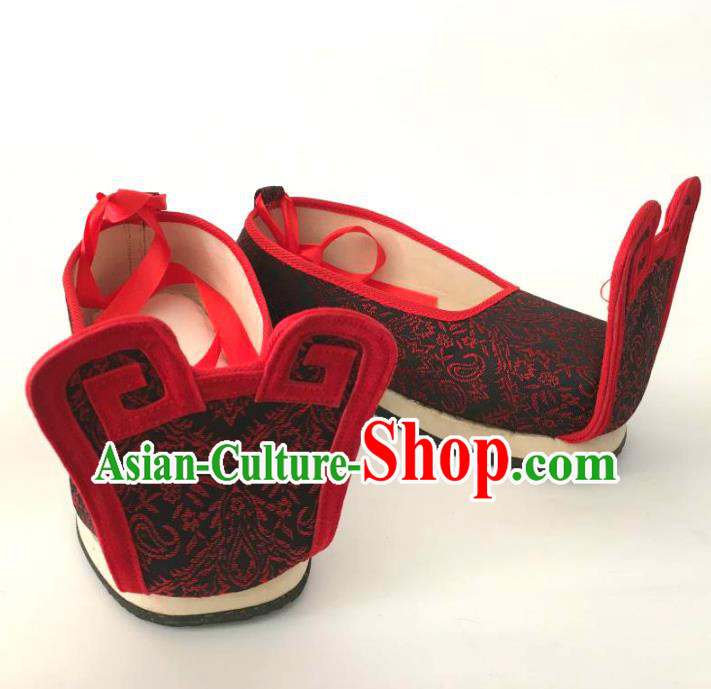 Traditional Chinese Ancient Han Dynasty Bridegroom Black Embroidered Shoes, China Handmade Hanfu Wedding Embroidery Shoes for Men