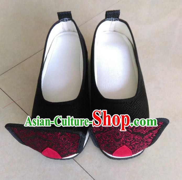 Traditional Chinese Ancient Han Dynasty Bridegroom Black Cloth Embroidered Shoes, China Handmade Hanfu Wedding Embroidery Shoes for Men