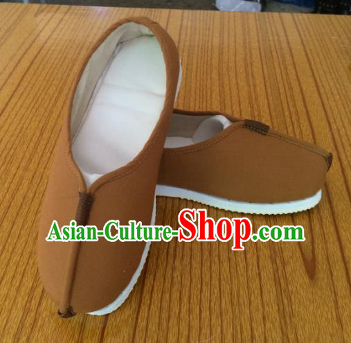 Traditional Chinese Ancient Han Dynasty Brown Cloth Shoes Monk Shoes, China Handmade Hanfu Shoes for Men