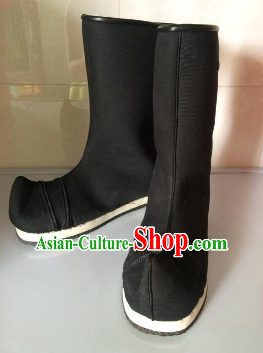 Traditional Chinese Ancient Peking Opera Takefu Black Boots, China Handmade Swordsman Hanfu Embroidery Shoes for Men