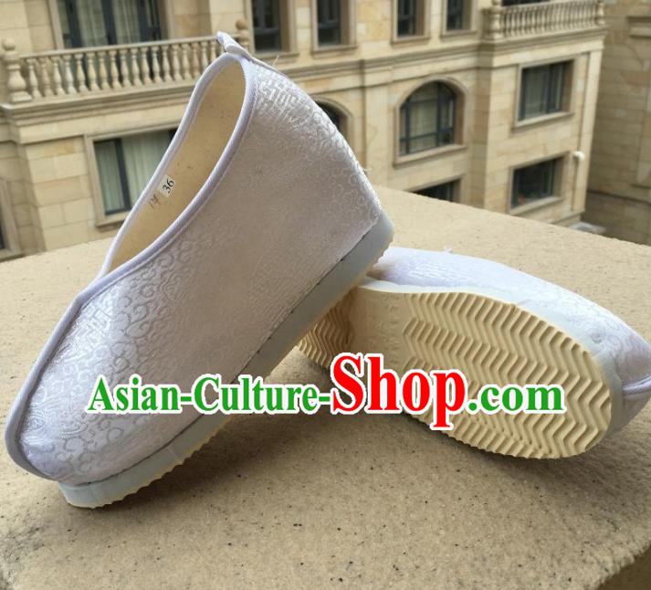 Traditional Chinese Ancient Princess White Satin Shoes, China Handmade Hanfu Shoes for Women